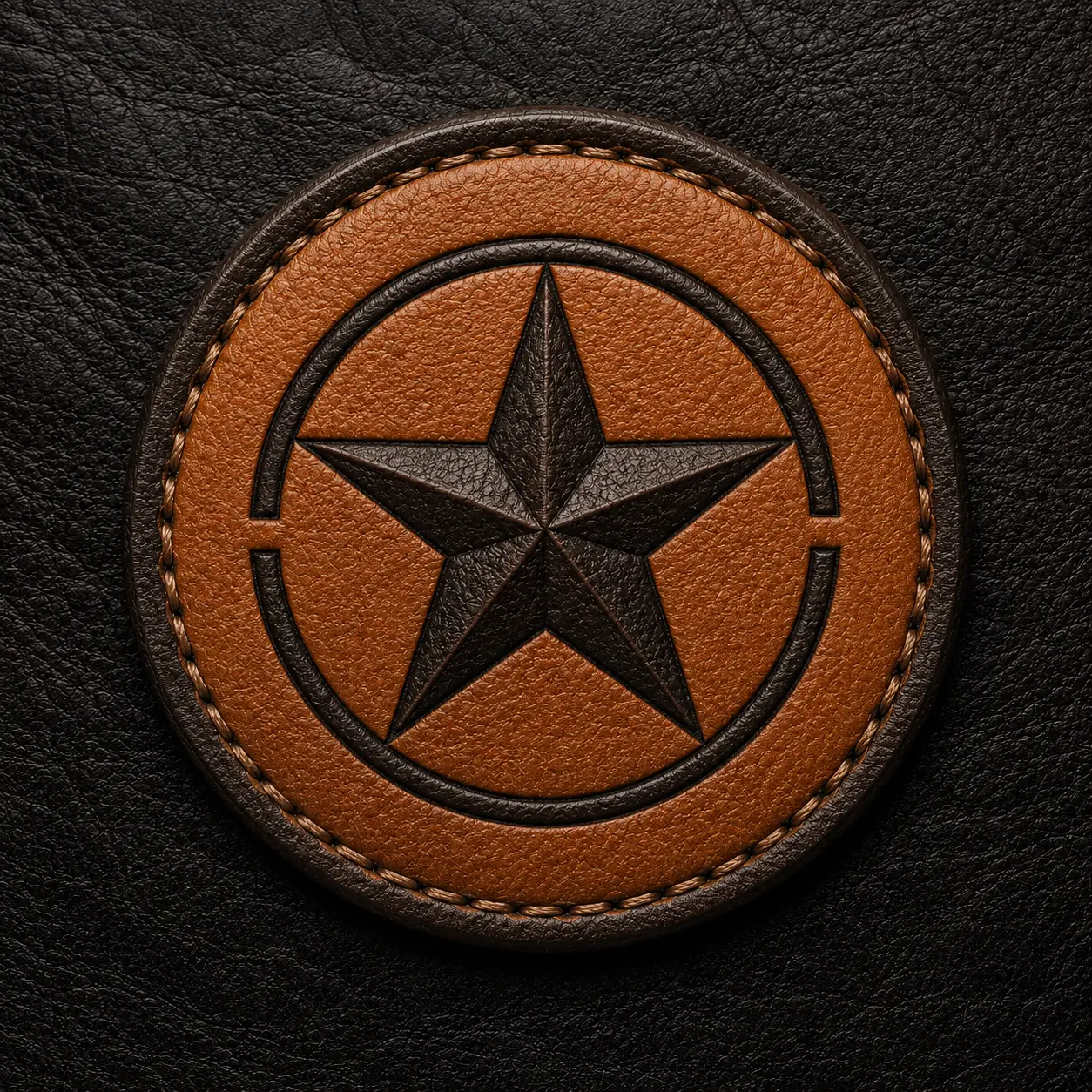 Custom leather patch stitched onto a premium leather jacket.