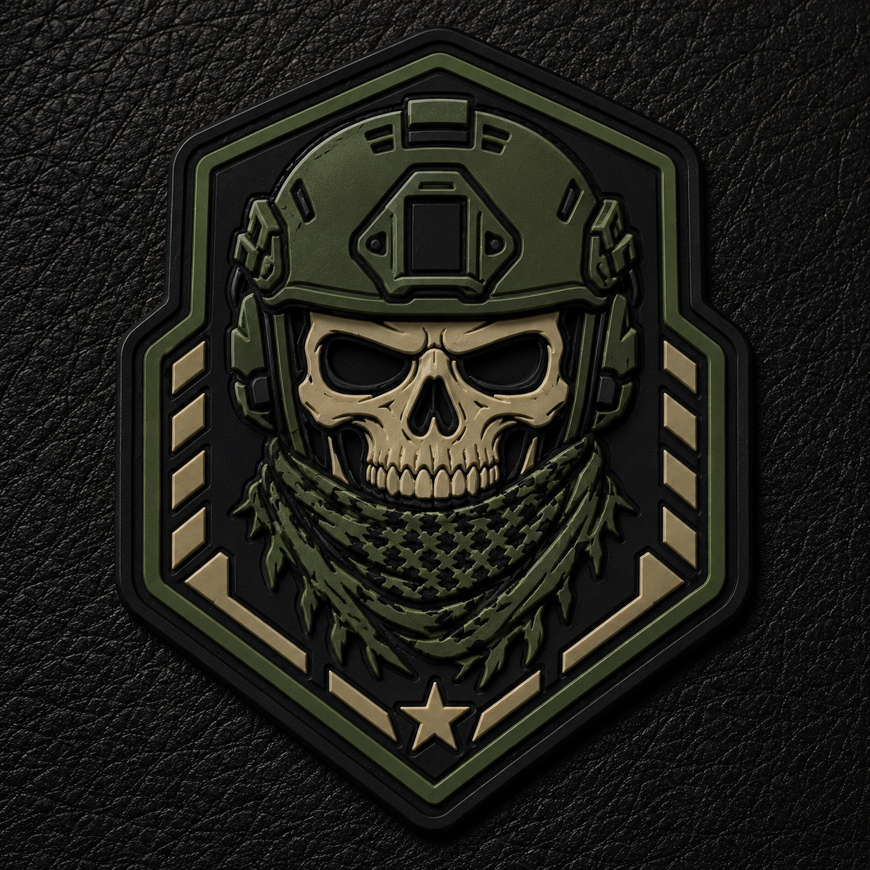 Custom PVC tactical patch attached to a premium leather jacket.